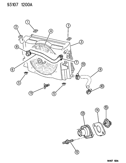 1993 Chrysler Town & Country Radiator & Related Parts Diagram 1