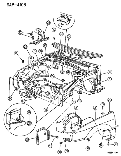 1994 Dodge Shadow Fender & Shield Diagram