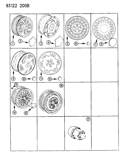 1993 Chrysler LeBaron Wheels, Caps And Nuts Diagram