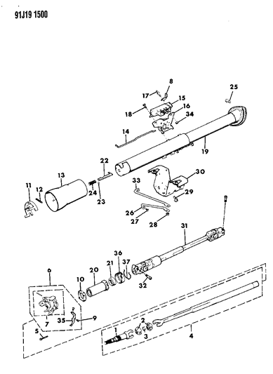 1993 Jeep Cherokee Steering Column Lower Shaft Diagram for 4713943