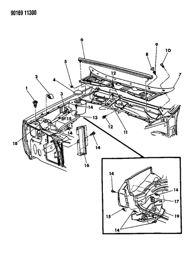 1990 Dodge Dynasty Cowl Screen & Engine Shield Diagram