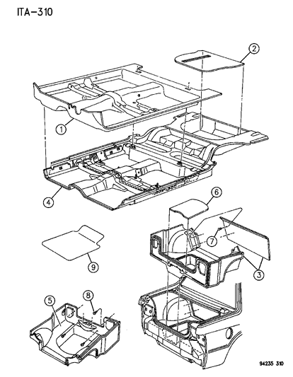 1994 Chrysler LeBaron Sedan Carpet & Silencers Diagram