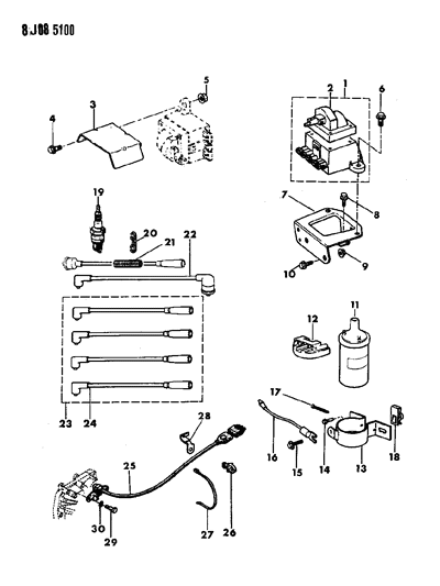 1988 Jeep Wagoneer Coil - Sparkplugs - Wires Diagram 1