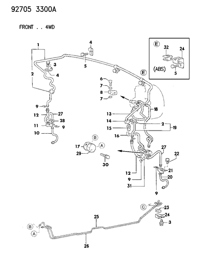 1992 Dodge Ram 50 Brake Lines & Hoses Diagram 1