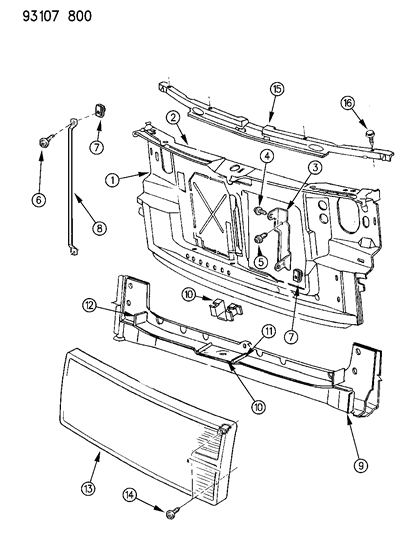 1993 Dodge Grand Caravan Grille & Related Parts Diagram