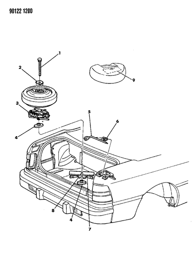 1990 Chrysler LeBaron GTC Jack & Spare Tire Stowage Diagram