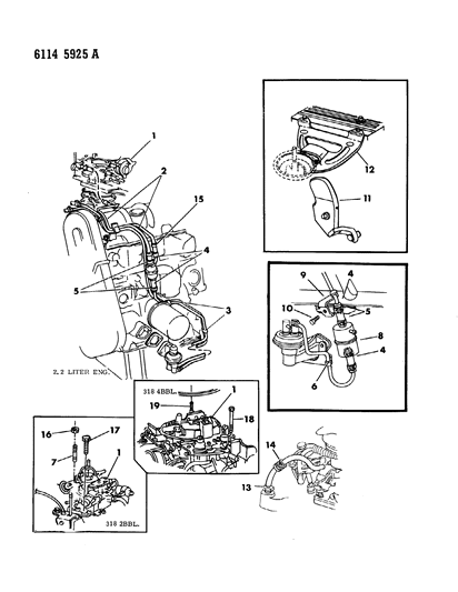 1986 Chrysler Laser Carburetor Fuel Filter & Related Parts Diagram 1