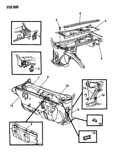 1989 Chrysler LeBaron GTC Cowl & Dash Panel Diagram