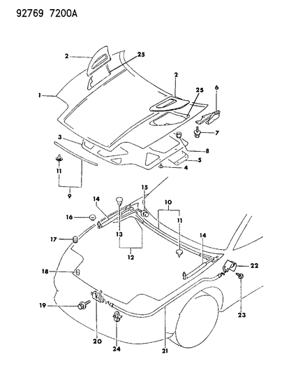 1992 Dodge Stealth Hood & Hood Release Diagram