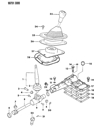 1990 Dodge Ram 50 Control, Shift Transfer Case Diagram