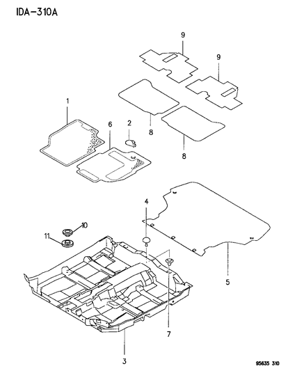 1995 Dodge Avenger Hook-Mat To Carpet Diagram for MB918602