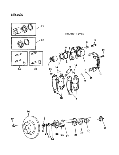 1988 Chrysler New Yorker Turbo Brakes, Front Diagram