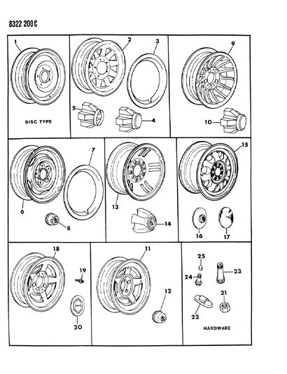 1988 Dodge D150 Wheels & Hardware Diagram