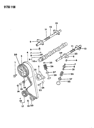 1991 Dodge Stealth Camshaft & Valves Diagram 2