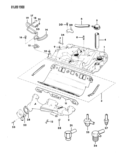 1984 Jeep Grand Wagoneer Manifolds - Intake & Exhaust Diagram 2