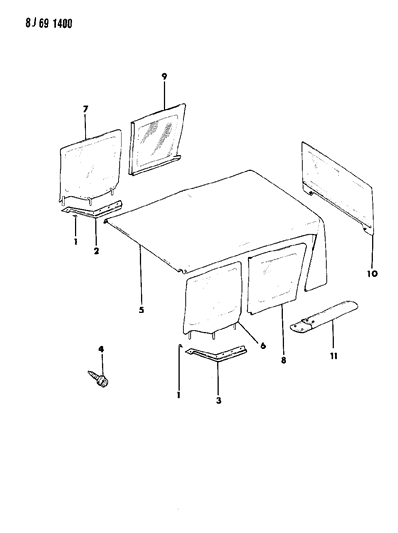 1990 Jeep Wrangler Soft Top & Windows Diagram 2