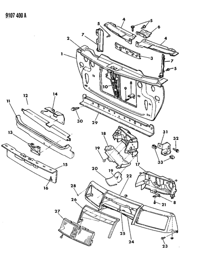 1989 Chrysler LeBaron Grille & Related Parts Diagram