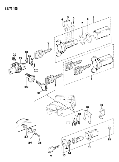 1984 Jeep Wrangler Cylinders & Keys Diagram