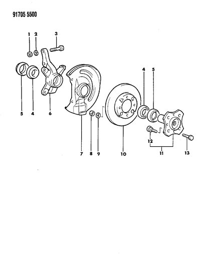 1991 Dodge Colt Brake, Disc And Bearings, Front Diagram 3