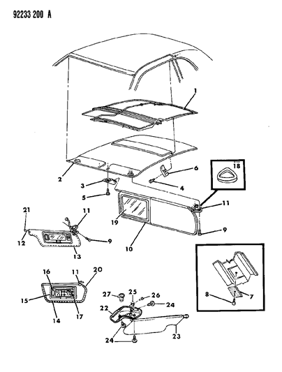 1992 Chrysler LeBaron GTC Headliner & Visor Diagram