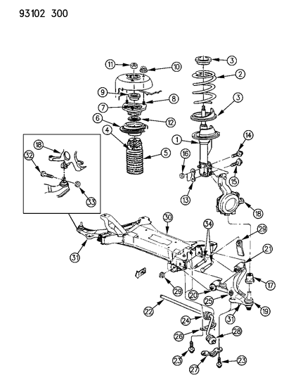1993 Chrysler LeBaron GTC Suspension - Front Diagram