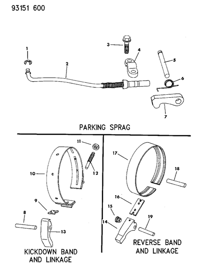 1993 Chrysler Town & Country Bands, Reverse & Kickdown With Parking Sprag Diagram