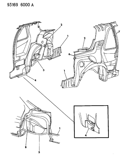 1993 Chrysler LeBaron GTC Quarter Panel Diagram 1
