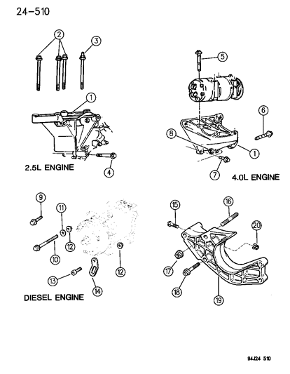 1996 Jeep Cherokee Compressor & Mounting Diagram