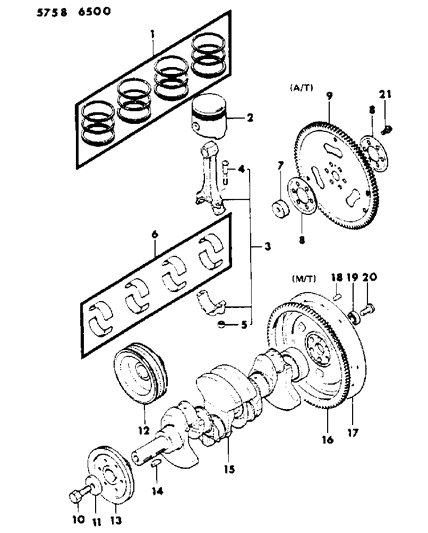 1986 Dodge Conquest Crankshaft & Pistons Diagram