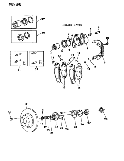 1989 Chrysler LeBaron GTS Brakes, Front Diagram