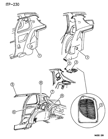 1994 Dodge Shadow Panel - Quarter Trim Diagram