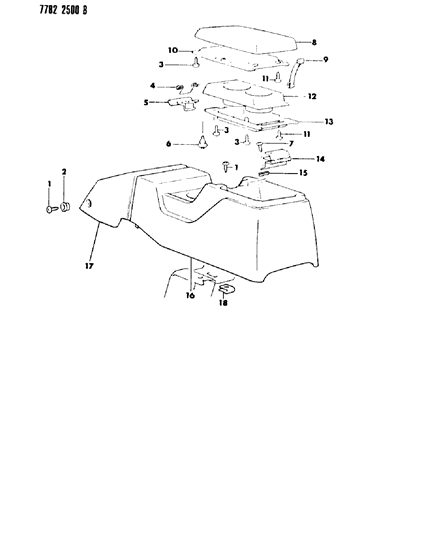 1988 Dodge Ram 50 Console, Rear Diagram