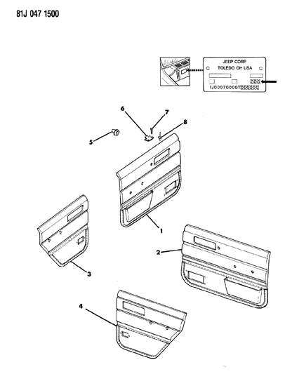 1985 Jeep Cherokee Panels - Door Trim Diagram 3