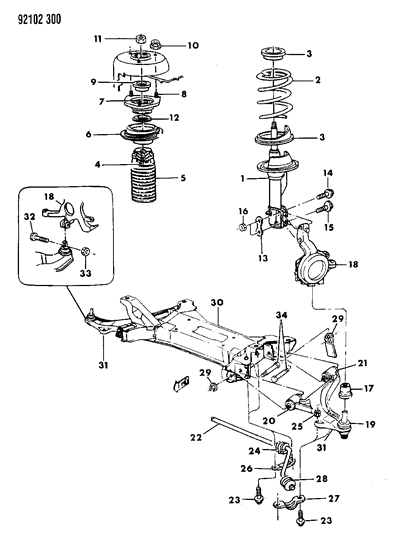 1992 Chrysler LeBaron GTC Suspension - Front Diagram