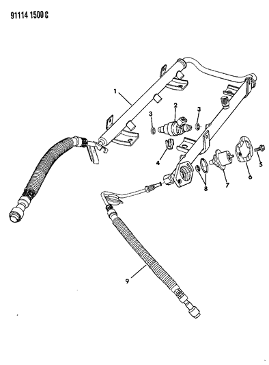 1991 Dodge Grand Caravan Fuel Rail & Related Parts Diagram 2