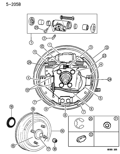 1995 Dodge Neon Brakes, Rear Drum Diagram