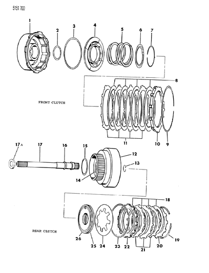1985 Chrysler Executive Limousine Clutch, Front & Rear With Gear Train Diagram