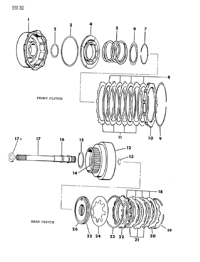 1985 Dodge Daytona Clutch, Front & Rear With Gear Train Diagram