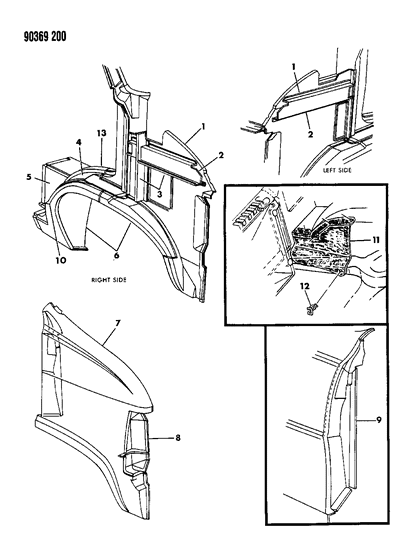 1991 Dodge Ram Wagon Fender Front Diagram