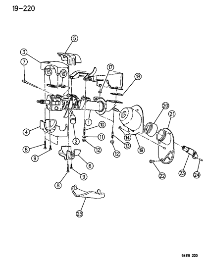 1994 Chrysler LeBaron Column, Steering, Upper And Lower Diagram