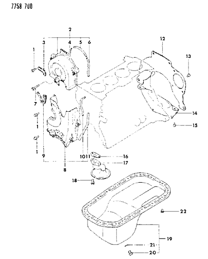 1987 Dodge Colt Oil Pan & Timing Belt Cover Diagram 2