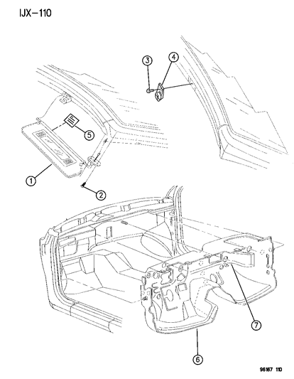 1996 Chrysler Sebring Convertible Headliner & Visor Diagram