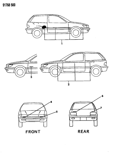 1991 Dodge Colt Tape Stripes & Decals - Port Installed Diagram
