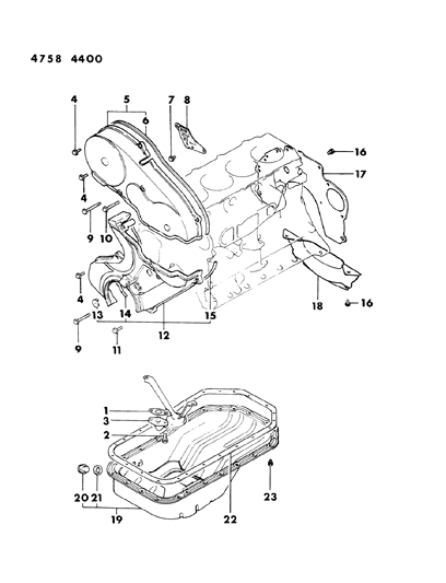 1984 Dodge Ram 50 Cover, Rear Plate & Oil Pan Diagram 1