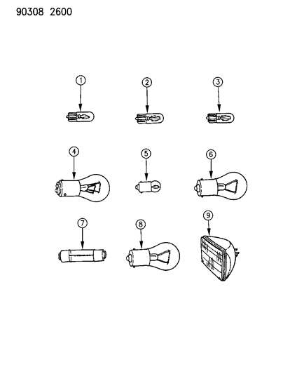 1990 Dodge W250 Bulb Cross Reference Diagram