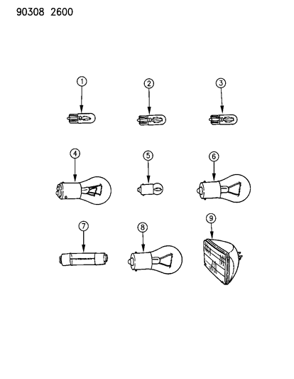 1990 Dodge Ramcharger Bulb Cross Reference Diagram