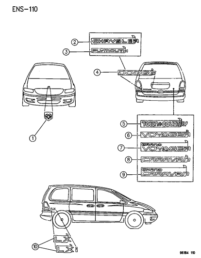 1996 Chrysler Town & Country Nameplates Diagram