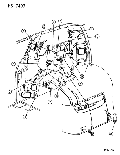 1996 Dodge Caravan Belts - Rear Outer - Right 2 And 3 Passenger Diagram