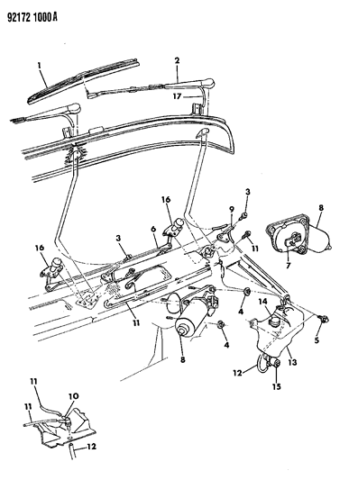 1992 Chrysler Town & Country Windshield Wiper & Washer System Diagram
