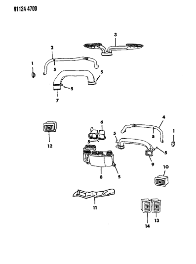 1991 Chrysler LeBaron Air Distribution Ducts, Outlets Diagram